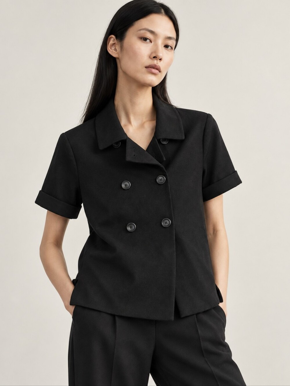 Theory Short Sleeve Blazer Top Size M Black Button Up Jacket
